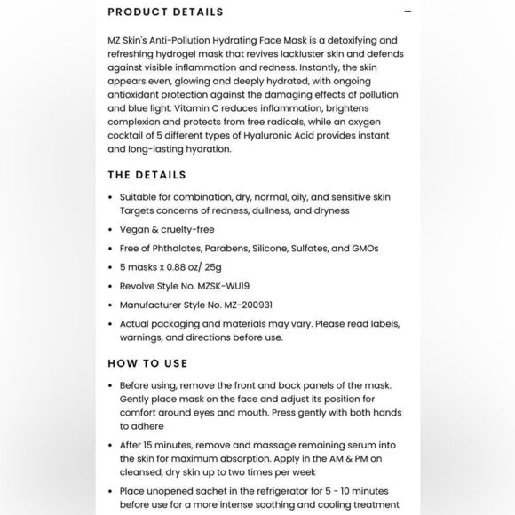 $13 🌙 MZ Skin Anti Pollution Hydrating Mask NEW - Picture 9 of 9